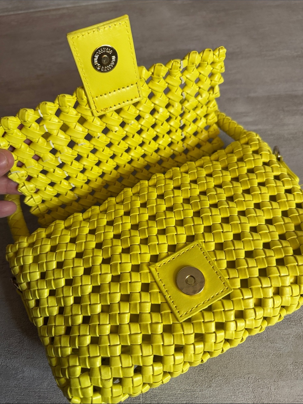 Yellow Woven Shoulder Bag with Removable pouch & strap - Picture 12 of 12